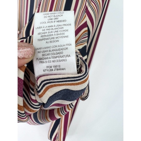 Hiatus Multicolor Button Front Striped Blouse Long Sleeve Tie Hem Womens Medium - Picture 8 of 8